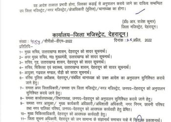बड़ी खबर: देहरादून DM के बड़े आदेश मास्क न पहनने पर 1000/रूपये जुर्माना