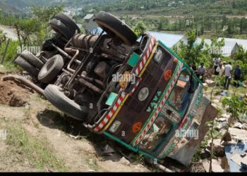 हादसा: खाई में गिरा वाहन, चार लोग घायल।