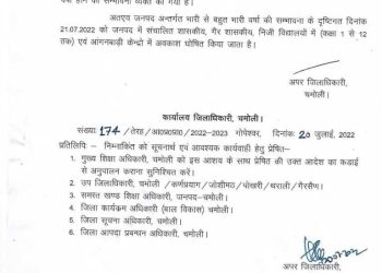 बड़ी खबर: इस जिले में कल स्कूल रहेंगे बंद।आदेश जारी