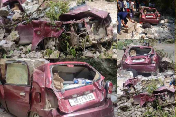 हादसा: मौसम का कहर। गाड़ी पर गिरी चट्टान। पति-पत्नी की मौत
