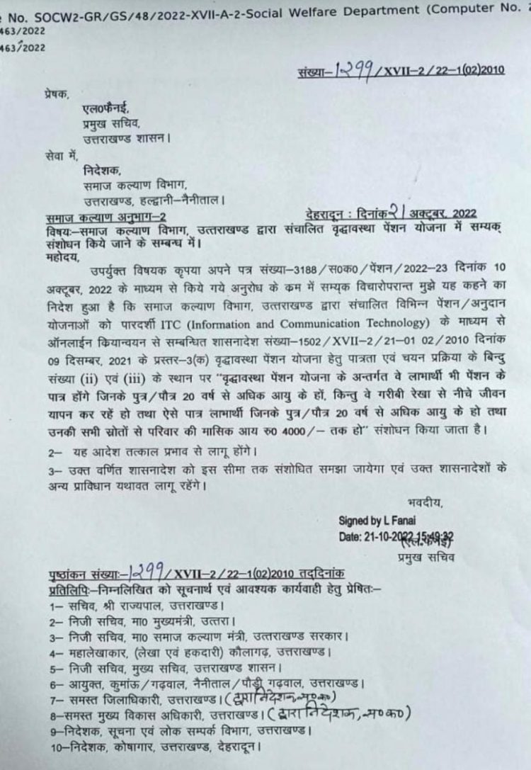 बिग ब्रेकिंग: वृद्धा पेंशन नियम में बड़ा संशोधन।देखे आदेश