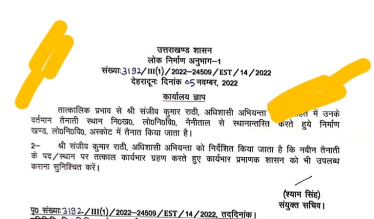 बिग ब्रेकिंग: लोक निर्माण विभाग में इंजीनियरों के बंपर ट्रांसफर।देखे लिस्ट