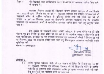 बड़ी खबर: वार्षिकोत्सव क़ो लेकर इस जिले में 2 दिन की छुट्टी घोषित।देखिए आदेश