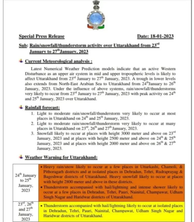 Weather update: मौसम विभाग ने उत्तराखंड में येलो और ऑरेंज अलर्ट किया जारी