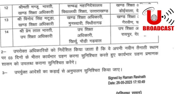 बिग ब्रेकिंग: शिक्षा विभाग में अधिकारियों के बंपर तबादले