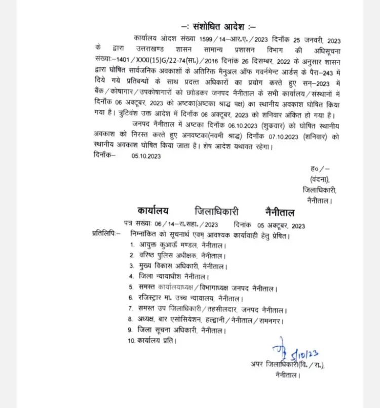 बिग ब्रेकिंग: इस जिले में शनिवार को स्थानीय अवकाश घोषित।देखे आदेश