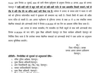 बिग ब्रेकिंग : देहरादून में कल स्कूल रहेंगे बंद,आदेश जारी