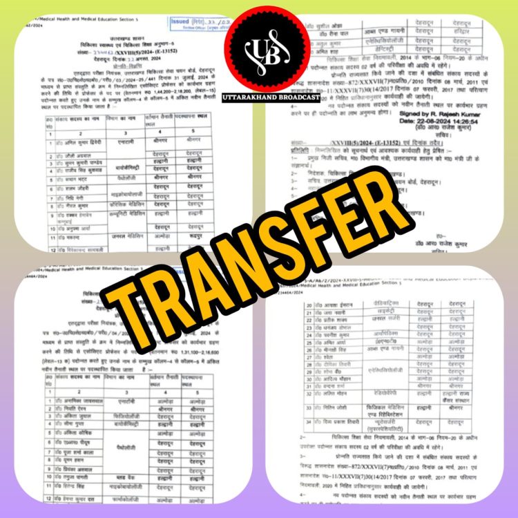 बिग ब्रेकिंग : मेडिकल कॉलेजों में प्रमोशन और ट्रांसफर,एसटीएच से डॉ विवेकानंद सत्यवली भी जायेंगे देहरादून