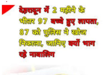 देहरादून में नाबालिगों की गुमशुदगी के बढ़ते मामले: 2 महीने में 97 बच्चे लापता, 87 मिले सकुशल