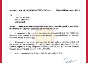 Breking: देवभूमि उत्तराखंड यूनिवर्सिटी ने वायरल पत्र को बताया फर्जी, मुकदमा दर्ज