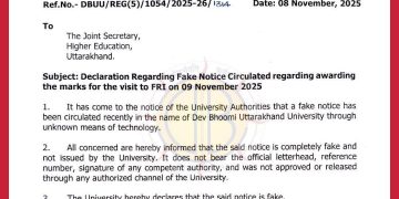 Breking: देवभूमि उत्तराखंड यूनिवर्सिटी ने वायरल पत्र को बताया फर्जी, मुकदमा दर्ज
