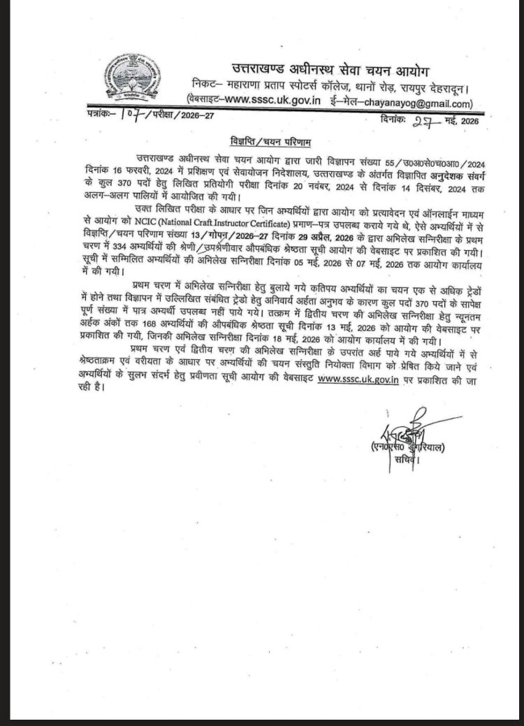 अनुदेशक भर्ती में इंतजार खत्म, UKSSSC ने जारी किया अंतिम चयन परिणाम
