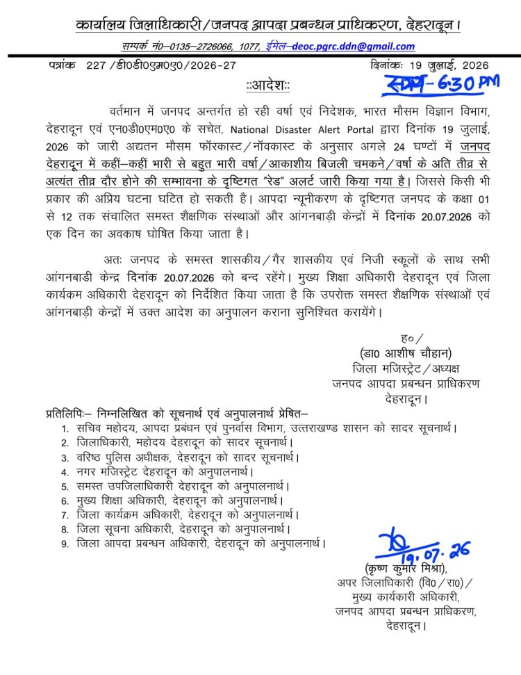 ब्रेकिंग : इस जिले में कल सभी स्कूल रहेंगे बंद, आदेश जारी