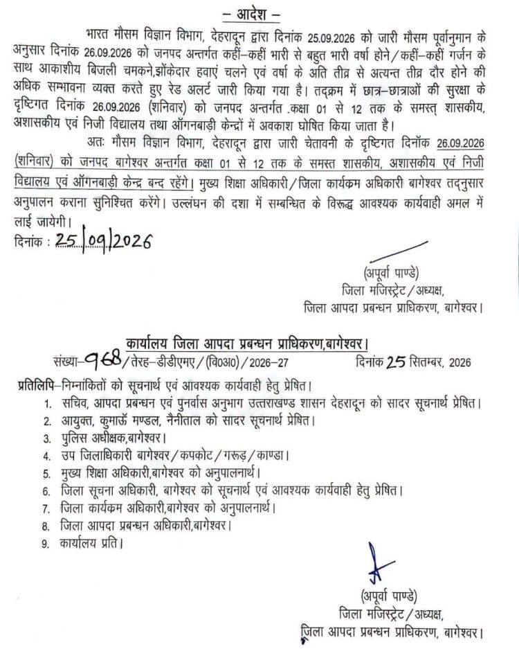 ब्रेकिंग : इन चार जिलों में कल सभी स्कूल रहेंगे बंद, आदेश जारी